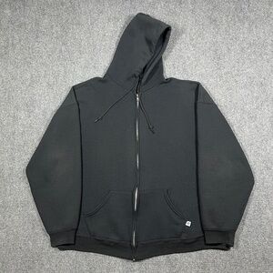 Vintage Russell Athletic Dri Power Zip Up Black Hoodie Size XL 0404